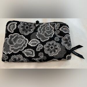Thirty One Elegant Black With White Floral Pattern Makeup/Organizing Clutch